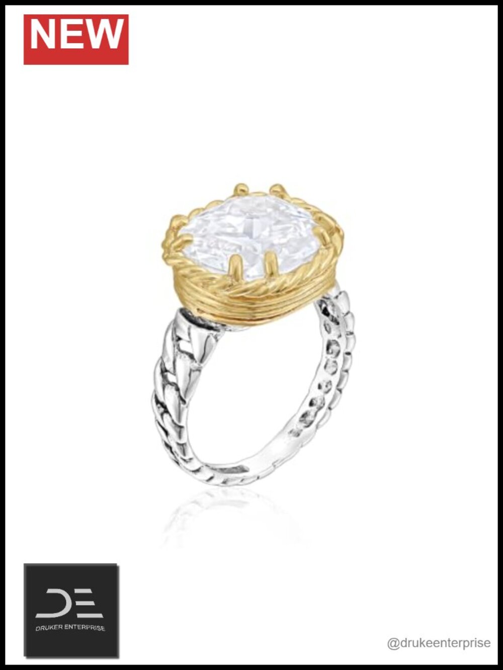 925 Sterling Silver Vintage Statement Ring Cushion Cut CZ
